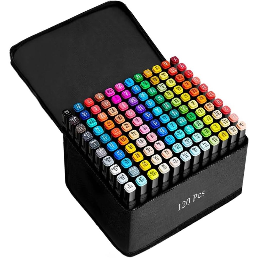 120 Colors Alcohol Markers Set – Dual Tip Art Markers for Drawing & Coloring